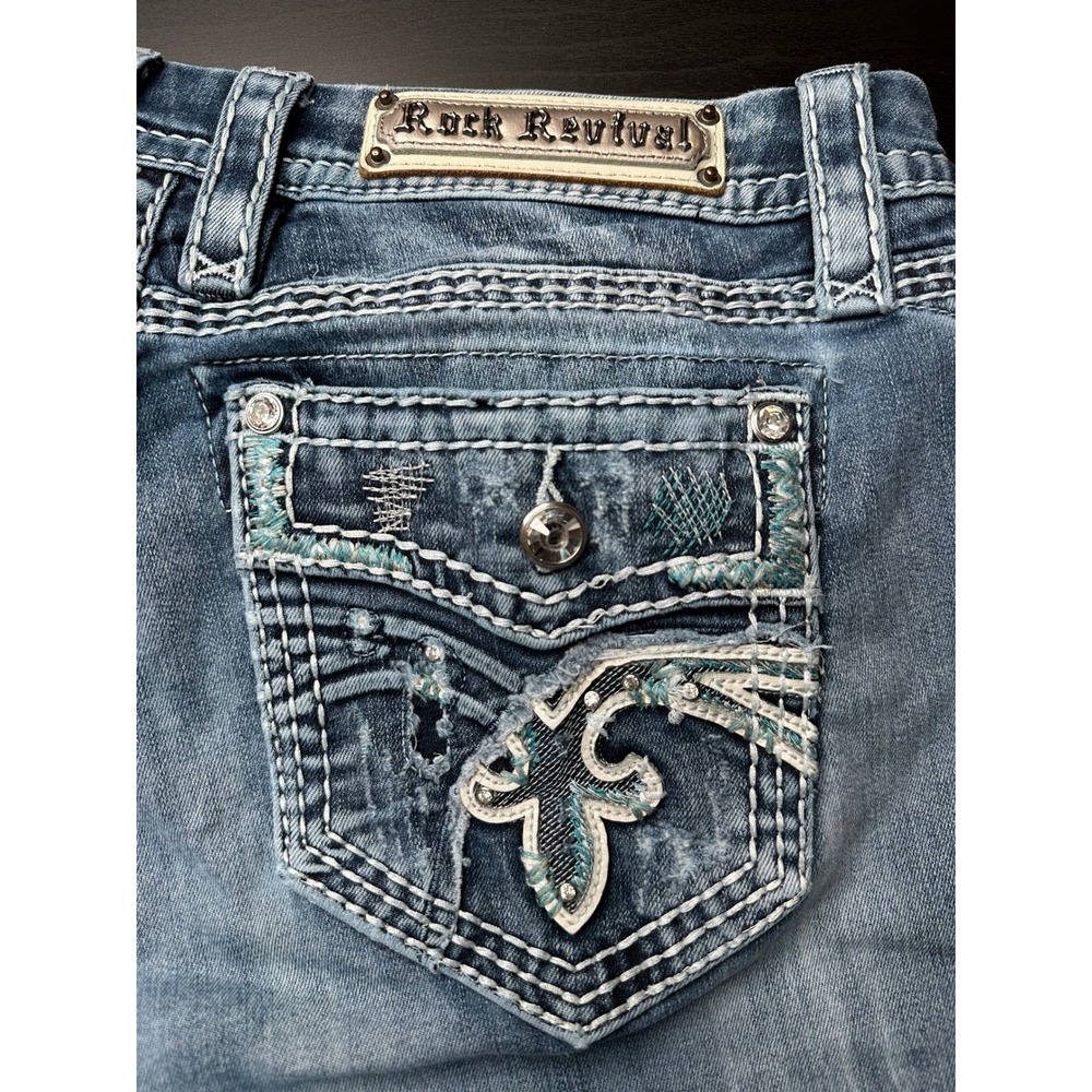 Rock Revival Ankle Skinny Jeans Womens 30 / 32 Blue Kyla Midrise Thick Stitching - Picture 4 of 8